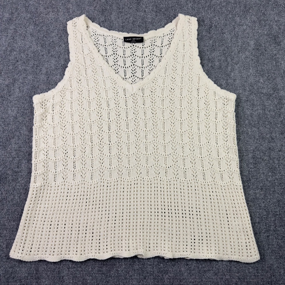 Lane Bryant Sweater Tank 22/24 Ivory Cotton Crochet Boho Cottagecore Romantic‎